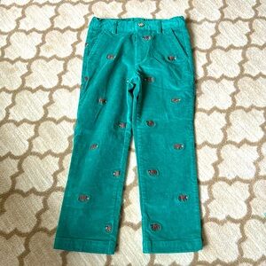 CPC Designs green corduroy pants with embroidered brown bears